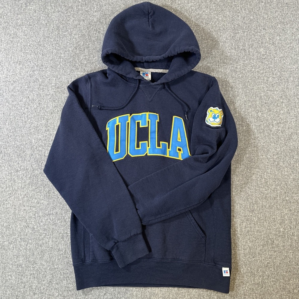 Vintage Russell Athletic UCLA Bruins Hoodie Navy Blue Spell Out Pullover Small
